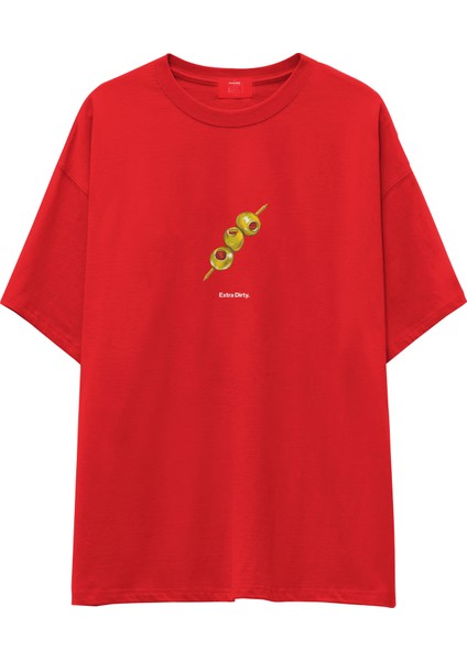 Extra Dirty Oversize Tişört - Kırmızı