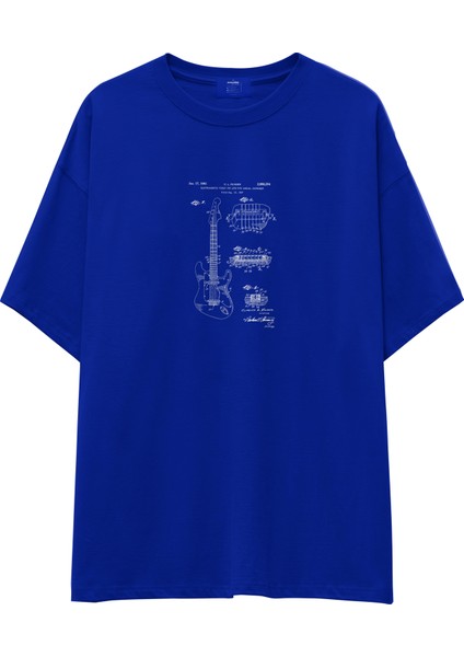 Fender Stratocaster Gitar Oversize Tişört - Mavi