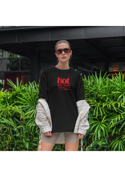 Hot Girls Watch Formula 1 Oversize Tişört - Siyah fiyatları