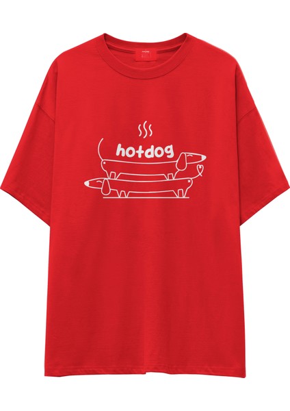 Hotdog Oversize Tişört - Kırmızı