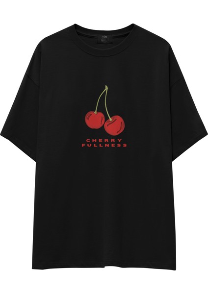Cherry Fullness Oversize Tişört - Siyah