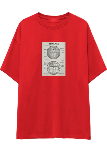 Death Star Oversize Tişört - Kırmızı