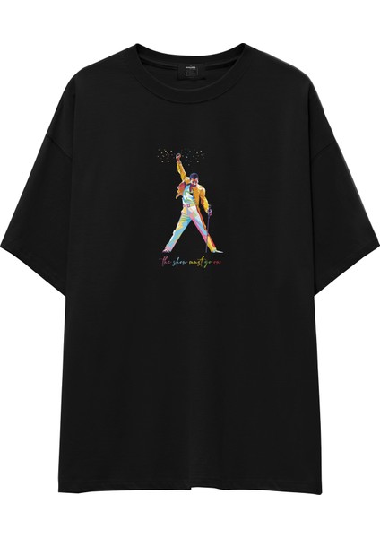 Freddie Mercury Oversize Tişört - Siyah