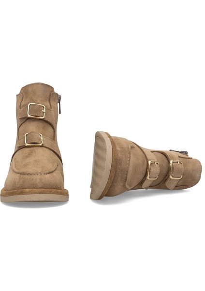 Elit Zafira Kadın Hakiki Süet Deri Düz Bot Camel indirimleri