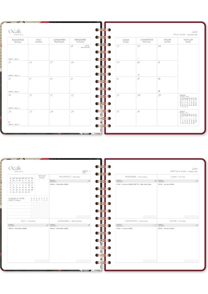 2026 18X20 Spiralli Haftalık Kare Ajanda 12 Aylık - Kolaj