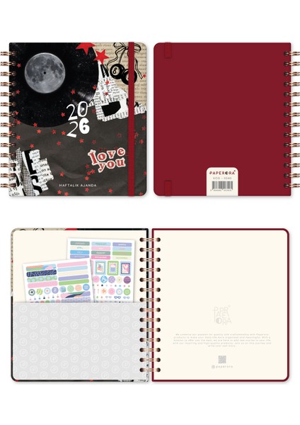 2026 18X20 Spiralli Haftalık Kare Ajanda 12 Aylık - Kolaj