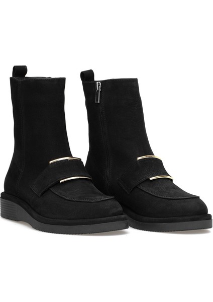 Elit Lorivane Kadın Hakiki Nubuk Deri Düz Bot Siyah fırsatları