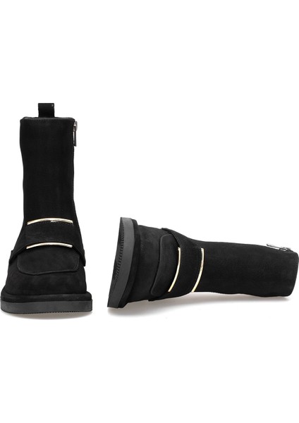 Elit Lorivane Kadın Hakiki Nubuk Deri Düz Bot Siyah indirimleri