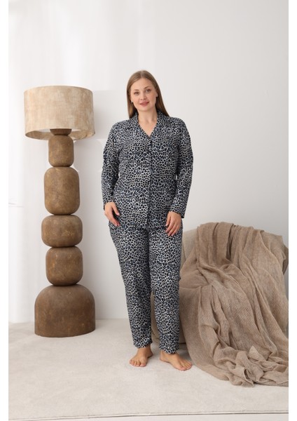 Boyraz Battal Beden Gömlek Yaka Önü Düğmeli Pijama Takımı