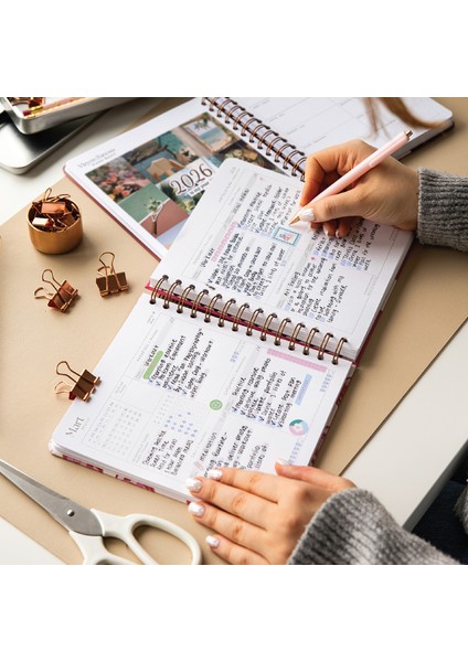 2026 18X20 Spiralli Haftalık Kare Ajanda 12 Aylık - Mavi Aura modelleri