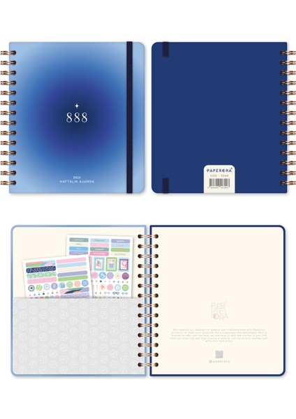 2026 18X20 Spiralli Haftalık Kare Ajanda 12 Aylık - Mavi Aura