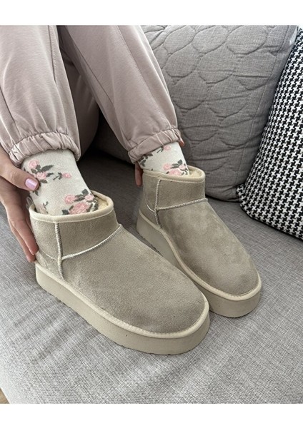 Feel Up EN002 Kadın Bilek Boy Süet Peluşlu Eva Taban Bot Bej