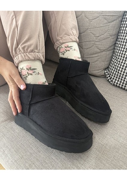 Feel Up EN002 Kadın Bilek Boy Süet Peluşlu Eva Taban Bot Siyah