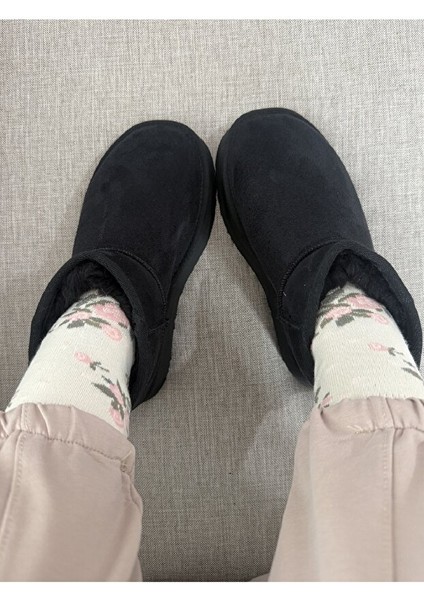 Feel Up EN002 Kadın Bilek Boy Süet Peluşlu Eva Taban Bot Siyah modelleri