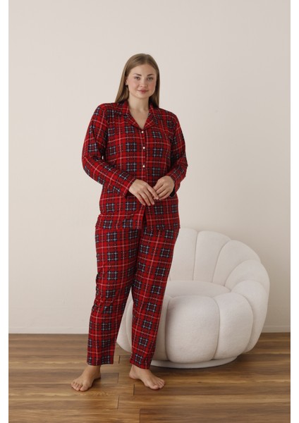 Boyraz Battal Beden Gömlek Yaka Önü Düğmeli Pijama Takımı