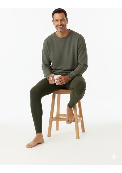 Erkek Kışlık Yünlü Termal Içlik Kalın Triko Örme Düz Renk Sıcak Tutar Rahat Tam Kalıp