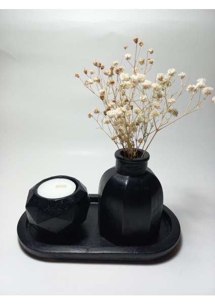 Geometrik Mumluk ve Vazo Dekoratif Tabaklı Set Siyah fiyatları