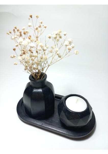 Geometrik Mumluk ve Vazo Dekoratif Tabaklı Set Siyah fırsatları