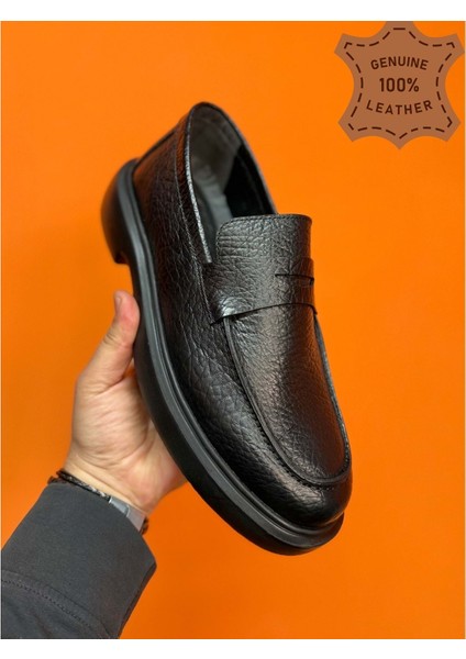 Erkek Hakiki Deri Günlük Klasik Ayakkabı - Siyah 01 - 44