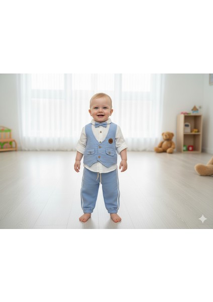 Pamuklu Müslin Papyonlu Bebek Takımı CD05