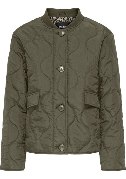 Kadın Içi Leopar Astarlı Haki Kapitone Ceket - 15357514