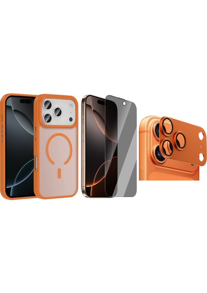 iPhone 17 Pro Max Kılıf M-safe Şarj Özellikli Mat Arka Yüzey Zore Sio Kapak + Kamera Lens + Hayalet Ekran Koruyucu