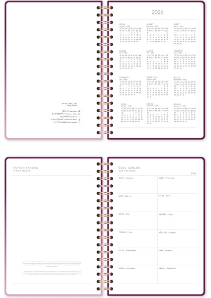 2026 Spiralli Günlük Ajanda 12 Aylık – 17X24 cm Mürdüm