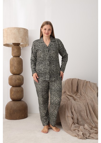 Boyraz Battal Beden Gömlek Yaka Önü Düğmeli Pijama Takımı