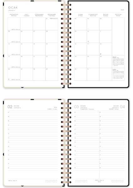 2026 Spiralli Günlük Ajanda 12 Aylık – 17X24 cm Puantiye indirimleri