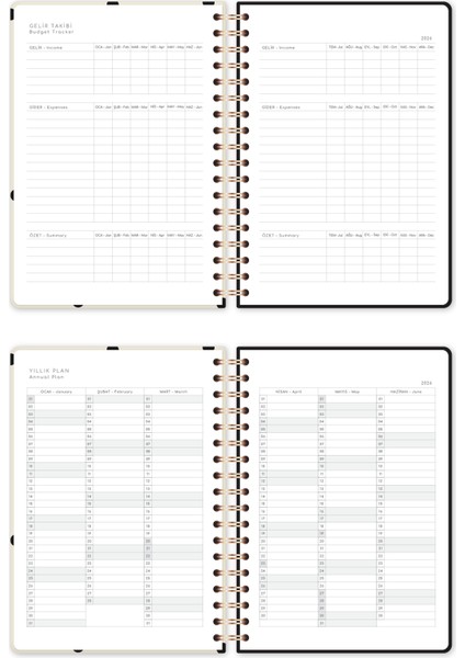 2026 Spiralli Günlük Ajanda 12 Aylık – 17X24 cm Puantiye