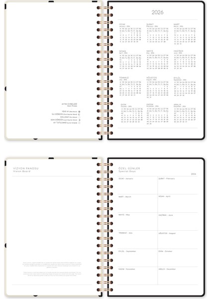 2026 Spiralli Günlük Ajanda 12 Aylık – 17X24 cm Puantiye