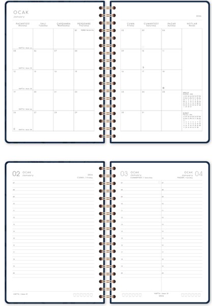 2026 Spiralli Günlük Ajanda 12 Aylık – 17X24 cm Lacivert indirimleri