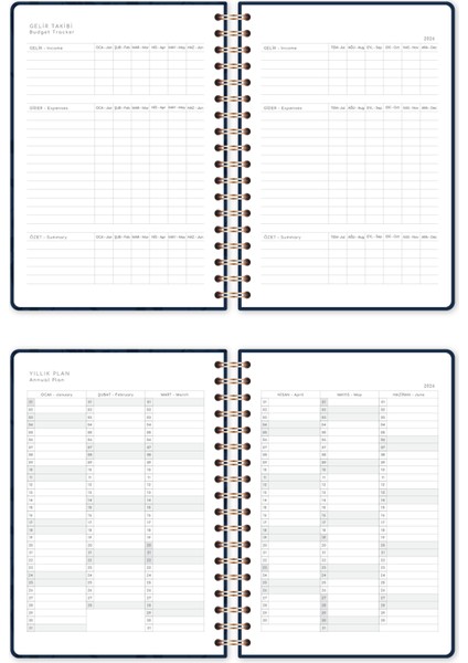2026 Spiralli Günlük Ajanda 12 Aylık – 17X24 cm Lacivert