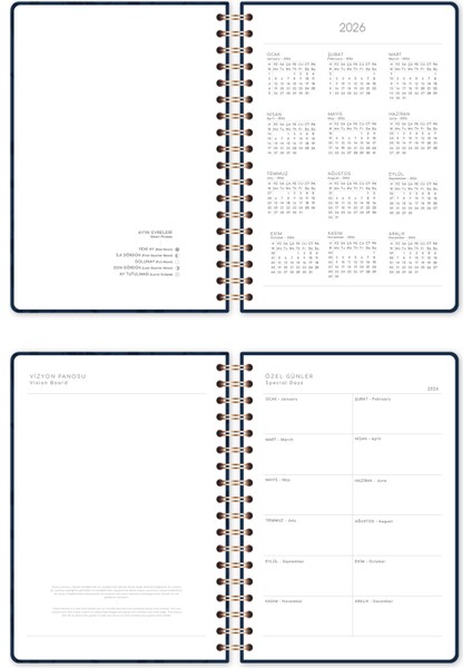 2026 Spiralli Günlük Ajanda 12 Aylık – 17X24 cm Lacivert