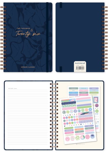 2026 Spiralli Günlük Ajanda 12 Aylık – 17X24 cm Lacivert
