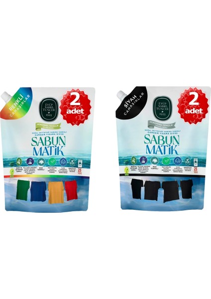 - X4 Adet Sabun Matik™doğal Zeytinyağlı Çamaşır Yıkama Sıvısı X2 Siyah 1,5 Lt- X2 Renkli 1,5lt