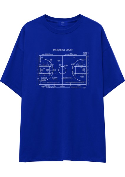 Basketball Court Oversize Tişört - Mavi