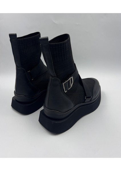 Katiana Kadın Siyah Lastik Detaylı Rahat Kalın Taban Triko Spor Bot fırsatları