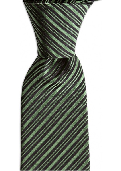 Yeşil Siyah Çizgili 7,5 cm Genişliğinde Ipek Kravat fiyatları