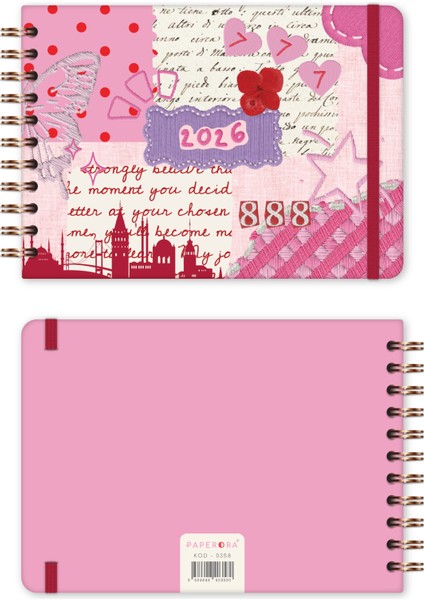 2026 Dikey Haftalık Ajanda – Yatay A5 Formda Spiralli Sert Kapak Haftalık Ajanda 21X15 cm Kolaj