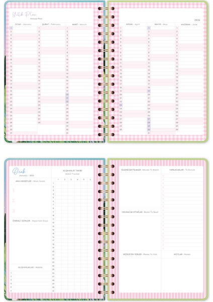 2026 A5 Spiralli Renkli Haftalık Ajanda 12 Aylık – Motivasyon Sayfalı Manzara indirimleri