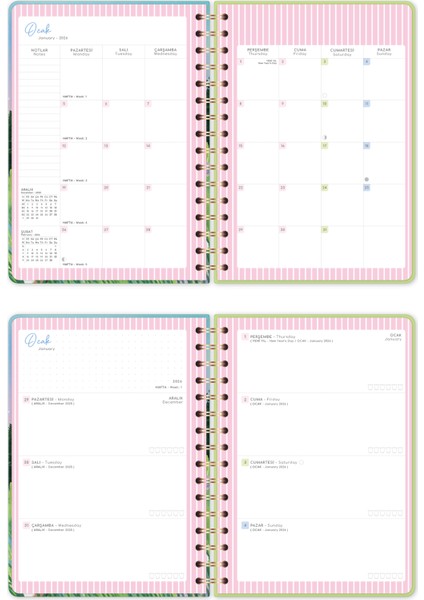 2026 A5 Spiralli Renkli Haftalık Ajanda 12 Aylık – Motivasyon Sayfalı Manzara
