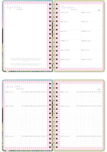2026 A5 Spiralli Renkli Haftalık Ajanda 12 Aylık – Motivasyon Sayfalı Manzara