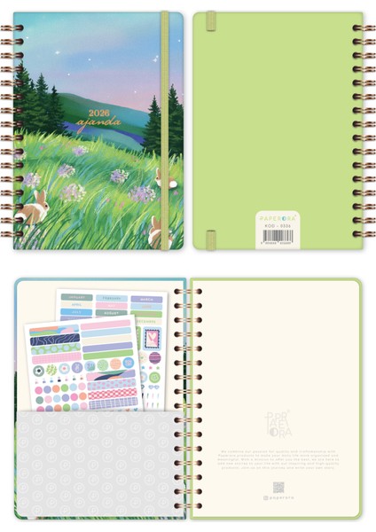 2026 A5 Spiralli Renkli Haftalık Ajanda 12 Aylık – Motivasyon Sayfalı Manzara