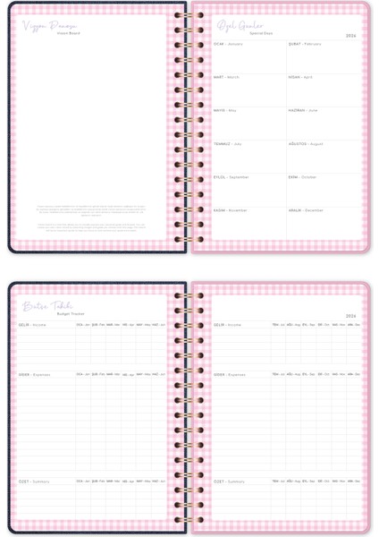 2026 A5 Spiralli Renkli Haftalık Ajanda 12 Aylık – Motivasyon Sayfalı Ayıcık