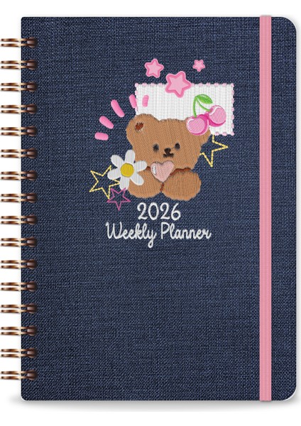 2026 A5 Spiralli Renkli Haftalık Ajanda 12 Aylık – Motivasyon Sayfalı Ayıcık