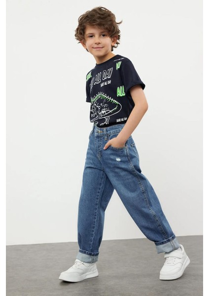 Mavi Renk Erkek Çocuk Regular Pamuklu Denim Pantolon Jean
