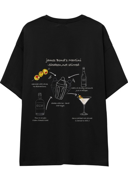 James Bond's Martini Oversize Tişört - Siyah