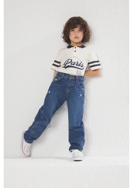 Mavi Renk Erkek Çocuk Regular Pamuklu Denim Pantolon Jean