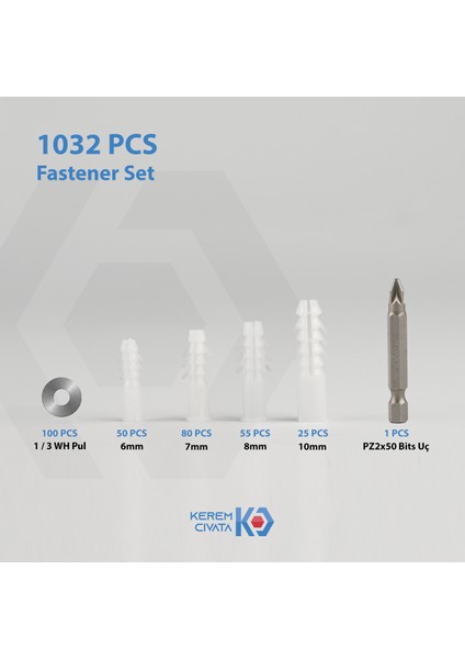 1032 Parça 17 Çeşit Vida ve Dübel Seti fırsatları